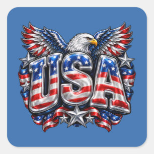 Shiny 3D Puffy USA Athletic Eagle Square Sticker 