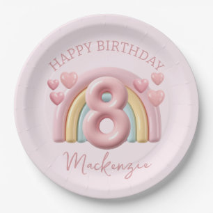 Shiny 3D Rainbow 8th Birthday Party for Girl Pink Paper Plate