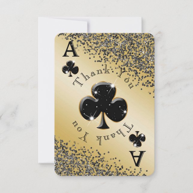 Shiny Ace of Clubs & Black Glitter Thank You (Front)