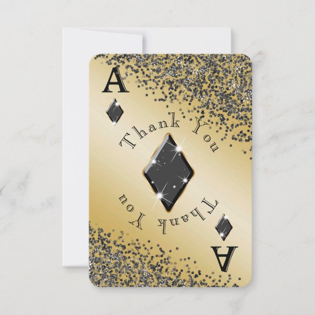 Shiny Ace of Diamonds & Black Glitter Thank You Card (Front)