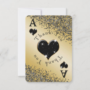 Shiny Ace of Hearts & Black Glitter Thank You Card