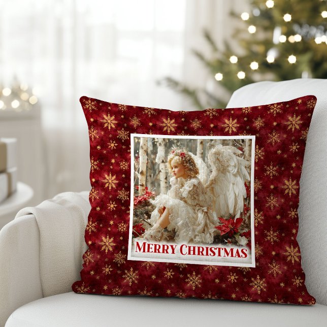 Shiny Angelic Red Gold Christmas Pillow Gift (Shiny Angelic Red Gold Christmas Pillow Gift)