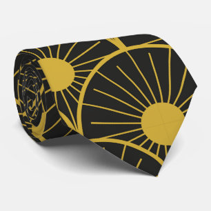 Shiny Art Deco Gold Sun Pattern on Black  Tie