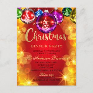 Shiny Baubles Christmas Dinner Party Invitation Postcard