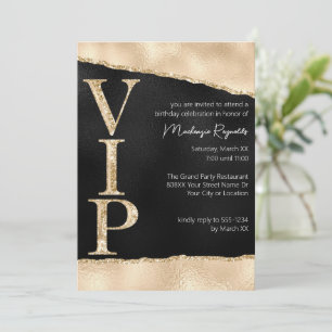 Shiny Black and Gold Glitter Glamourous VIP Party Invitation