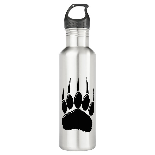 Shiny Black Bear Paw Print 710 Ml Water Bottle (Front)