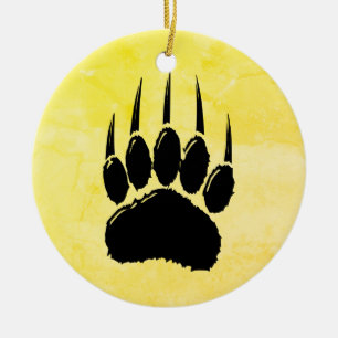 Shiny Black Bear Paw Print Ceramic Tree Decoration