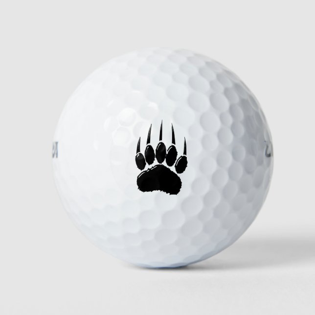 Shiny Black Bear Paw Print Golf Balls (Front)