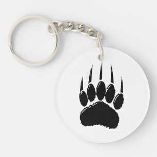 Shiny Black Bear Paw Print Key Ring
