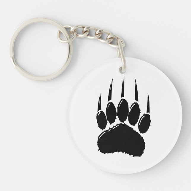 Shiny Black Bear Paw Print Key Ring (Front)