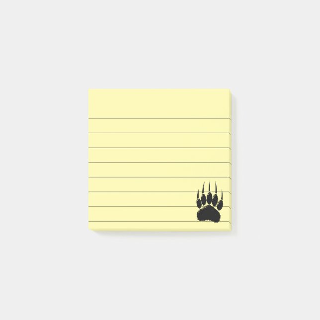 Shiny Black Bear Paw Print Lined 3x3 Post-it Notes (Front)