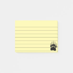 Shiny Black Bear Paw Print Lined 4x3 Post-it Notes