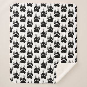 Shiny Black Bear Paw Print Sherpa Blanket