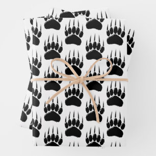 Shiny Black Bear Paw Print Wrapping Paper Sheet