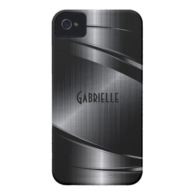 Shiny Black Design Brushed Aluminium Look Case-Mate iPhone Case (Back)