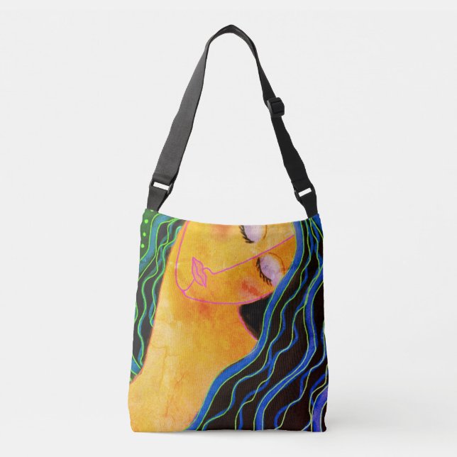 Shiny Black Hair Abstract Art Crossbody Bag (Front)