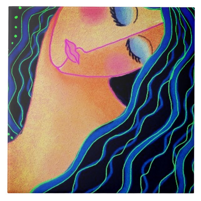 Shiny Black Hair Ceramic Tile (Front)