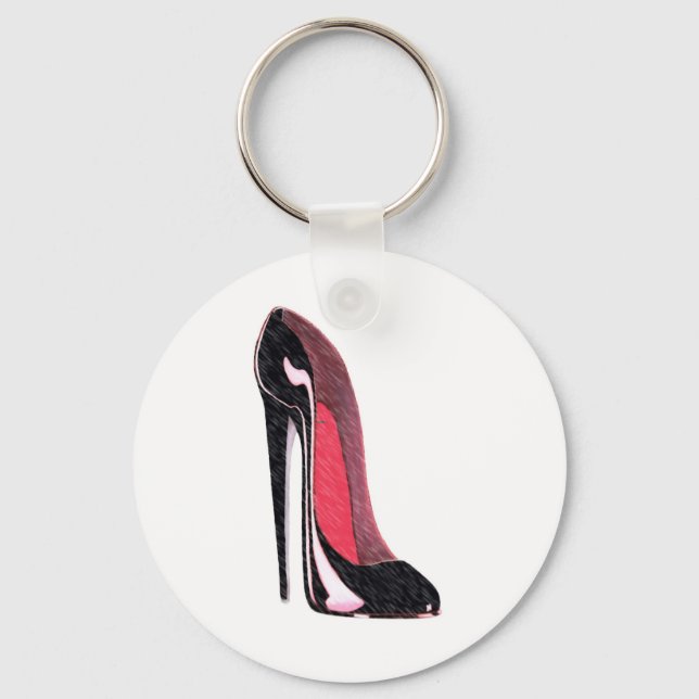 Shiny black stiletto shoe key ring (Front)