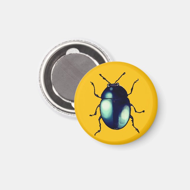 Shiny Blue Beetle Illustration Magnet (Front/Back)
