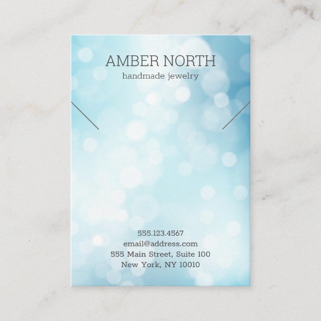 Shiny Blue Bokeh Jewellery Bracelet Necklace Business Card (Front)
