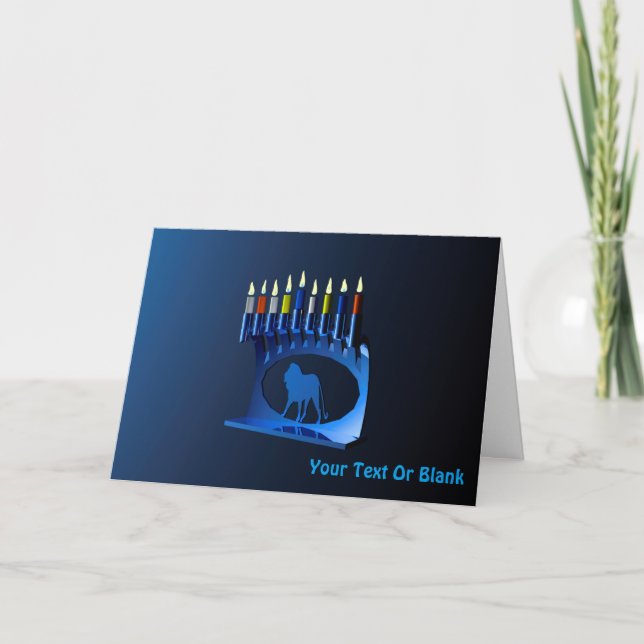 Shiny Blue Chanukkah Menorah Holiday Card (Front)