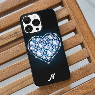 Shiny Blue Diamond Heart Elegant Valentines Day Case-Mate iPhone 14 Pro Max Case