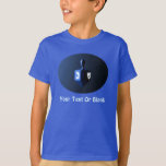Shiny Blue Dreidel T-Shirt<br><div class="desc">A modernistic, metallic blue dreidel against a dark, night-like background. Two of the Hebrew letters found on a dreidel, nun and shin, glow brightly. Add your own text.</div>