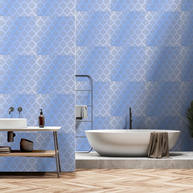 Shiny Blue Foil Lattice Wallpaper (Bathroom)