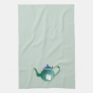 Shiny Blue & Green Tea Pot ANY COLOR BACKGROUND Towel