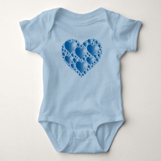 Shiny Blue Hearts Baby Bodysuit (Front)