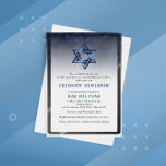 Shiny Blue Star of David Bar Mitzvah or Birthday Invitation<br><div class="desc">The Star of David in shimmery shades of blue in an artistic metallic texture is printed on this modern and elegant Bar Mitzvah or birthday party Invitation and comes with matching white envelope. All the default text(sample info) can be fully customised with your own wordings, and you can also change...</div>