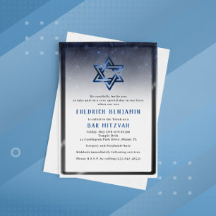 Shiny Blue Star of David Bar Mitzvah or Birthday Invitation