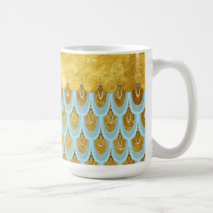 Shiny Blue Teal Glitter Mermaid Fish Scales Coffee Mug