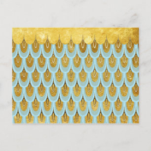 Shiny Blue Teal Glitter Mermaid Fish Scales Postcard