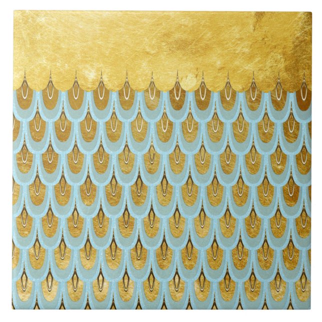 Shiny Blue Teal Glitter Mermaid Fish Scales Tile (Front)