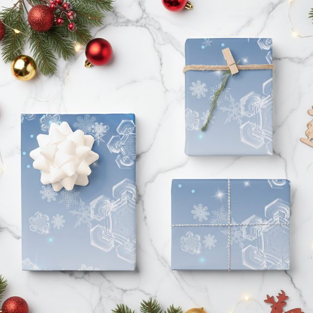 Shiny Blue Winter Wonderland Crystal Snowflakes  Wrapping Paper Sheet (Creator Uploaded)