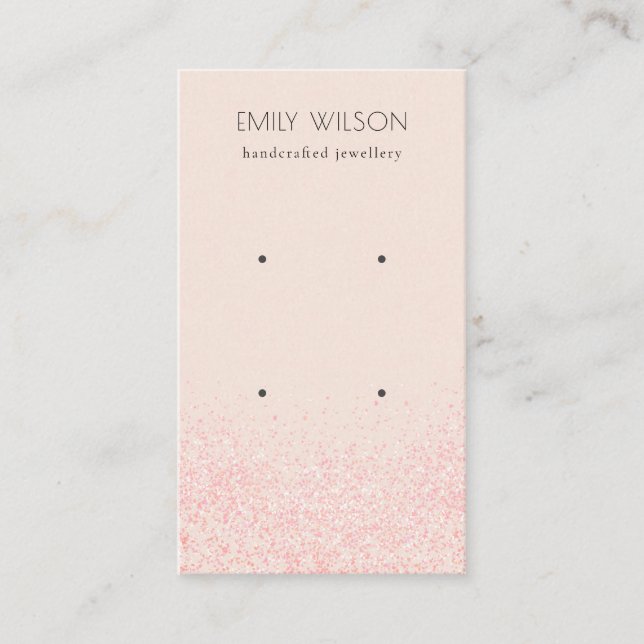 Shiny Blush Pink Glitter Texture Earring Display Business Card (Front)