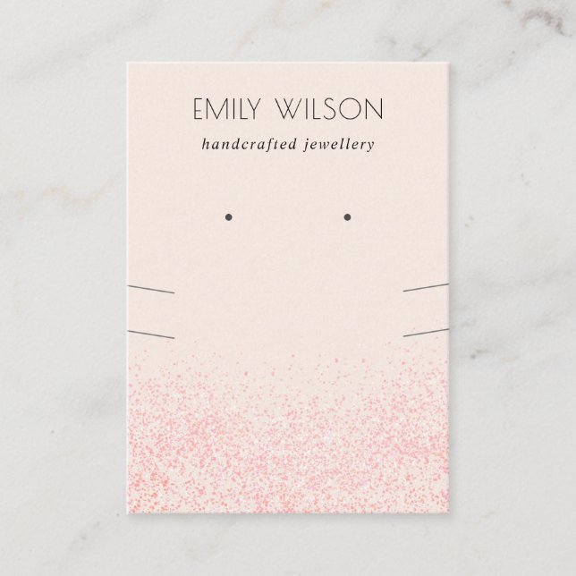Shiny Blush Pink Glitter Texture Earring Necklace Business Card (Front)