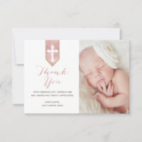 Shiny Blush Rose Script Baptism Thank You Photo