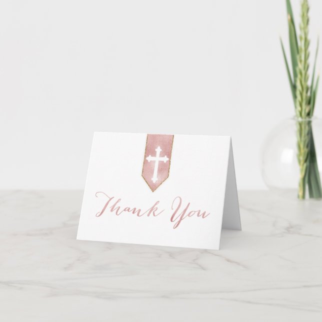 Shiny Blush Script Baptism Folded Thank You (Front)
