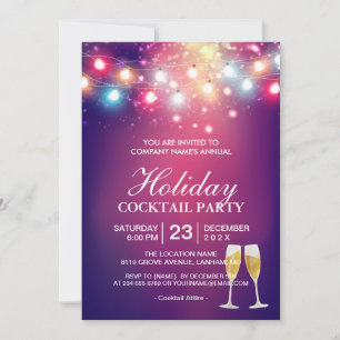 Shiny Bokeh String Lights Holiday Cocktail Party Invitation