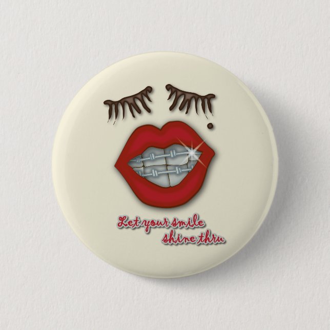 Shiny Braces, Red Lips, Mole, and Thick Eyelashes 6 Cm Round Badge (Front)