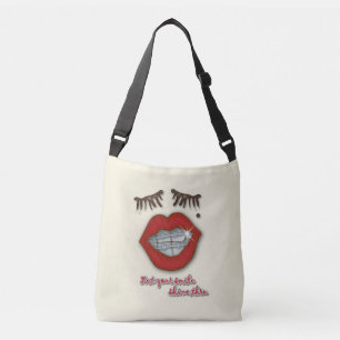 Shiny Braces, Red Lips, Mole, and Thick Eyelashes Crossbody Bag