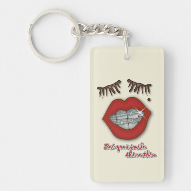 Shiny Braces, Red Lips, Mole, and Thick Eyelashes Key Ring (Front)