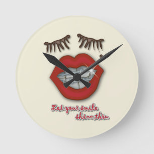 Shiny Braces, Red Lips, Mole, and Thick Eyelashes Round Clock