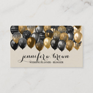 Shiny Bronze Black Balloons on Beige Backgrounds Business Card