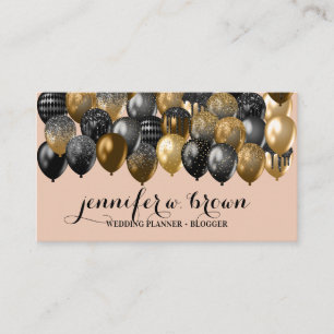 Shiny Bronze Black Balloons on Blush Backgrounds Business Card