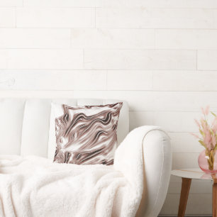 Shiny brown long wavy traces on white background cushion