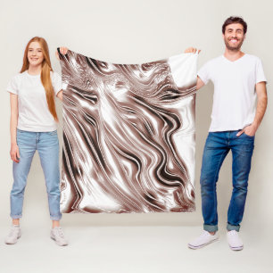 Shiny brown long wavy traces on white background fleece blanket