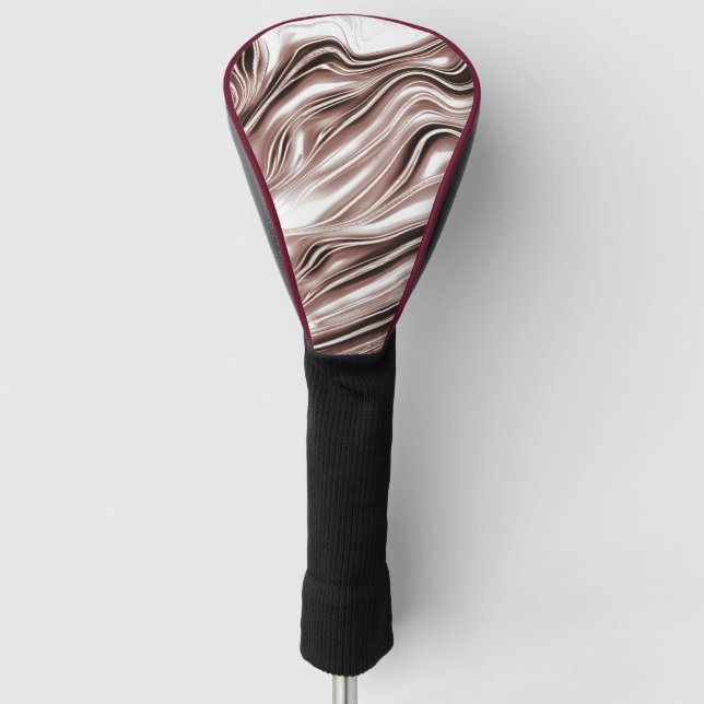 Shiny brown long wavy traces on white background  golf head cover (Front)